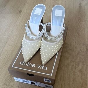 Dolce Vita Ivory Pearl-Embellished Pointed Mules
